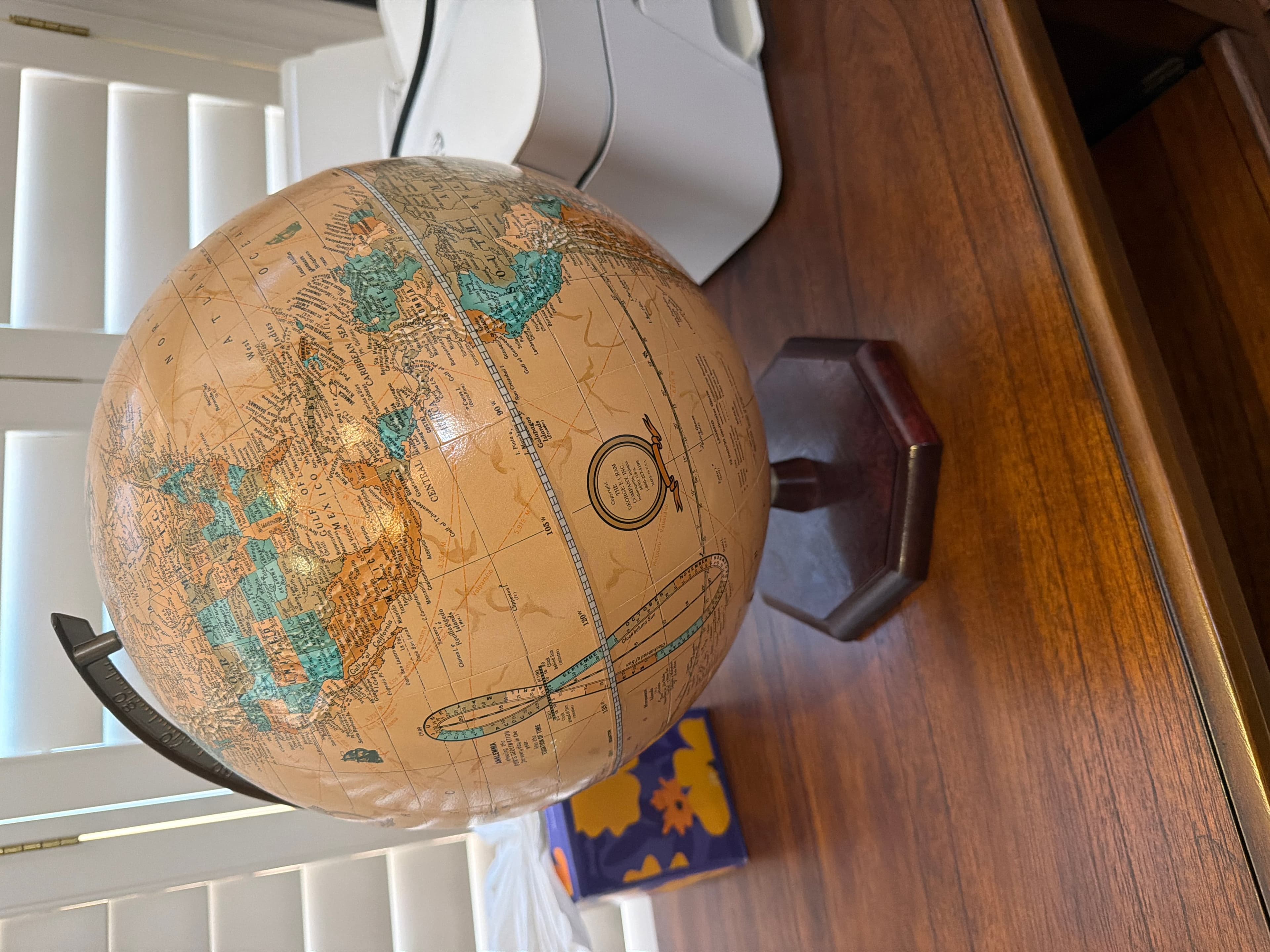 Vintage Globe on Wooden Stand - Detailed World Map - Image 1