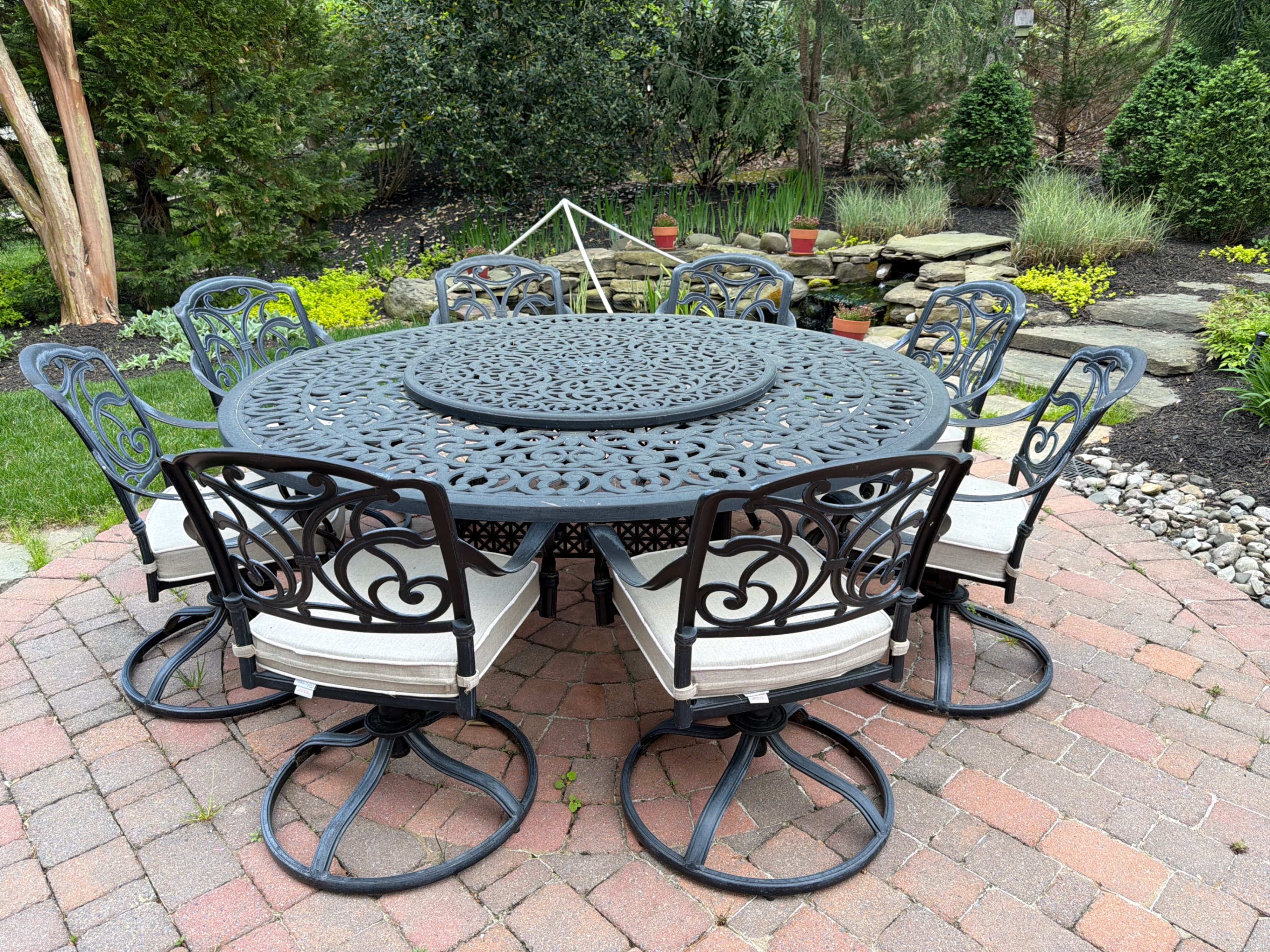 Cast Aluminum Patio Dining Set with 8 Swivel Chairs - Image 1