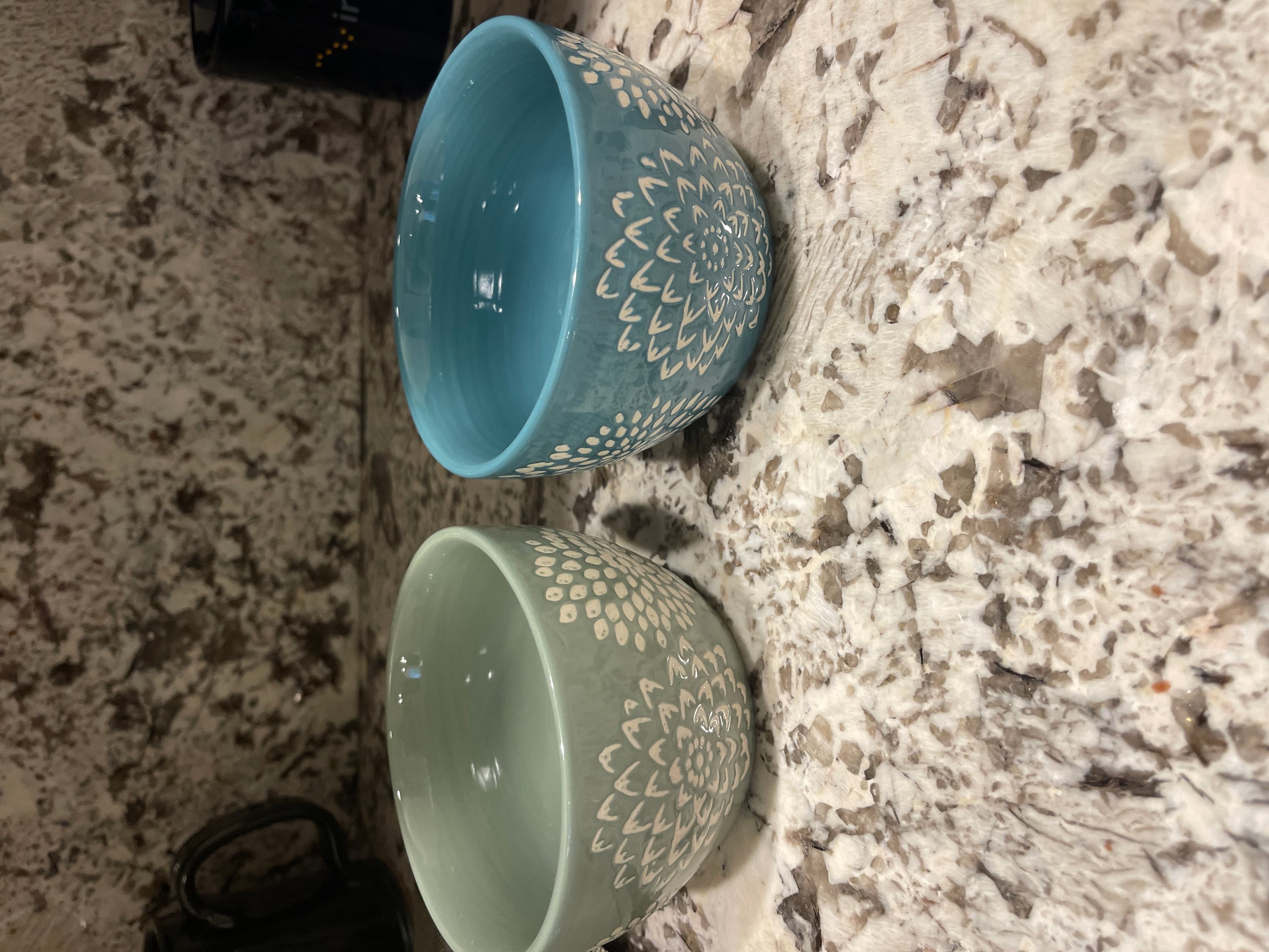 Ceramic Decorative Bowls Set - Blue and Green Floral Design - Image 1
