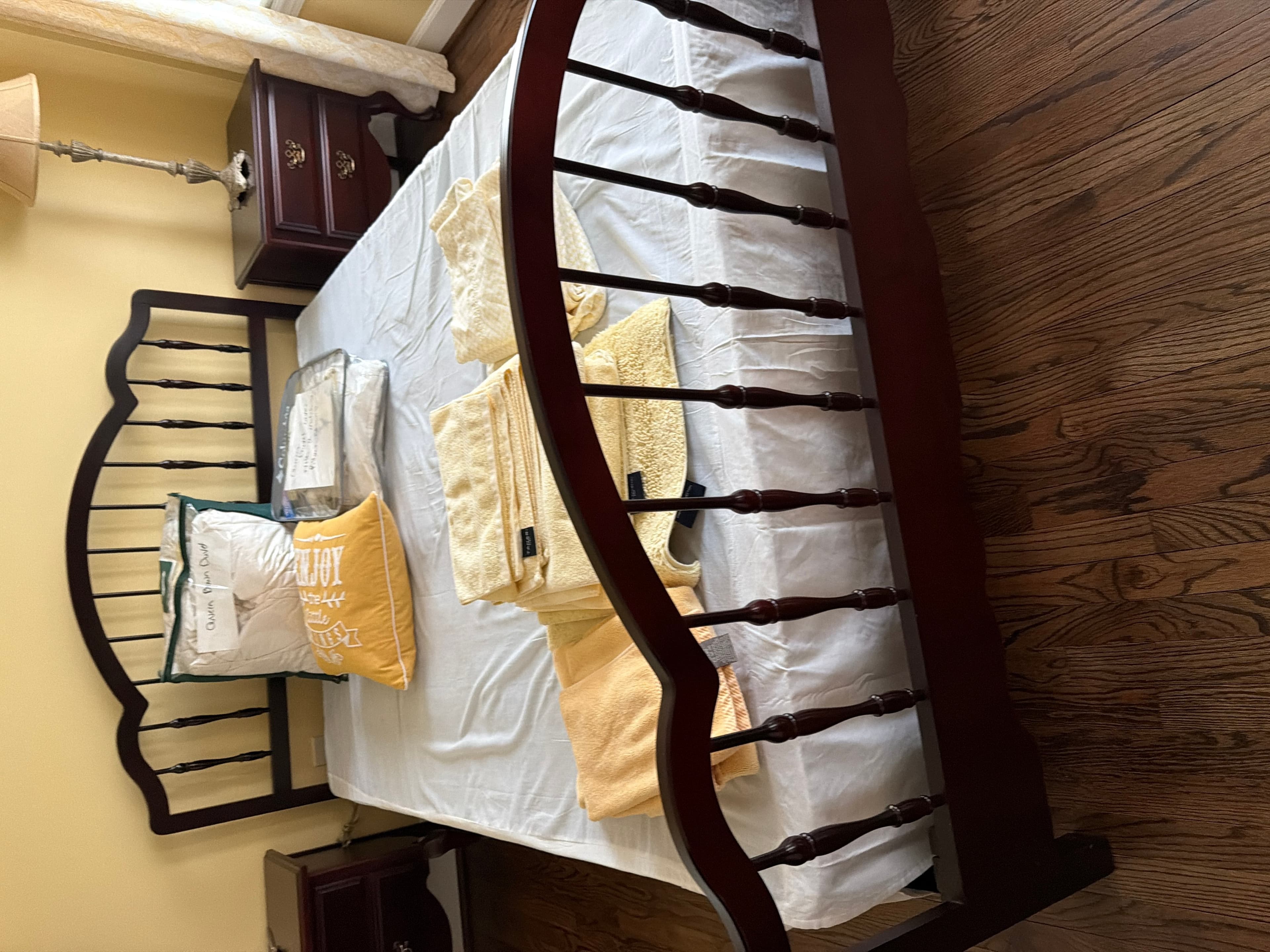 Vintage Cherry Wood Spindle Bed Frame with Nightstands - Image 1