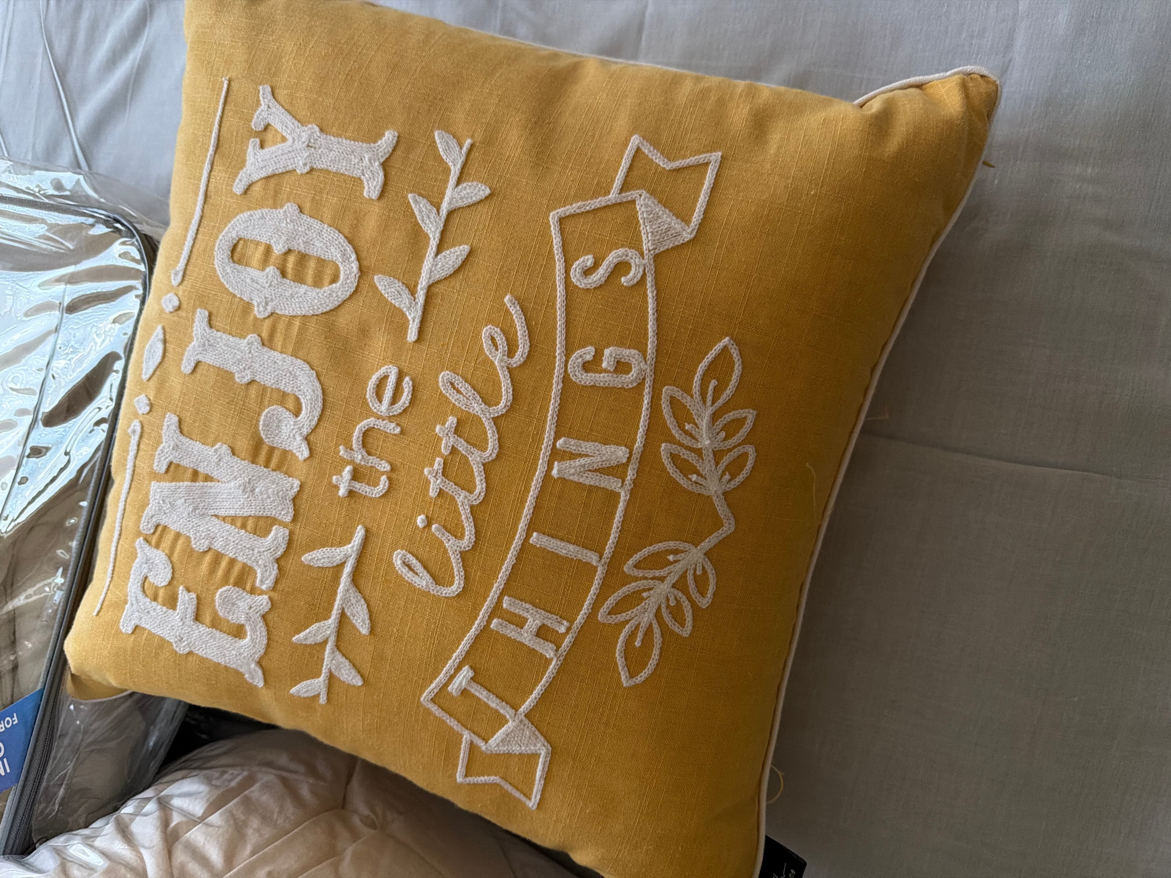 Enjoy the Little Things Decorative Pillow - Yellow - Image 1