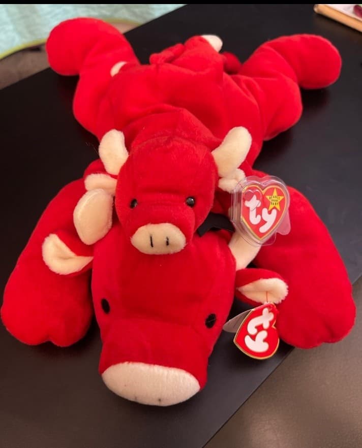 Ty Beanie Baby "Snort" the Red Bull Big & Small & Ty Pillow Pal "Red" the Bull