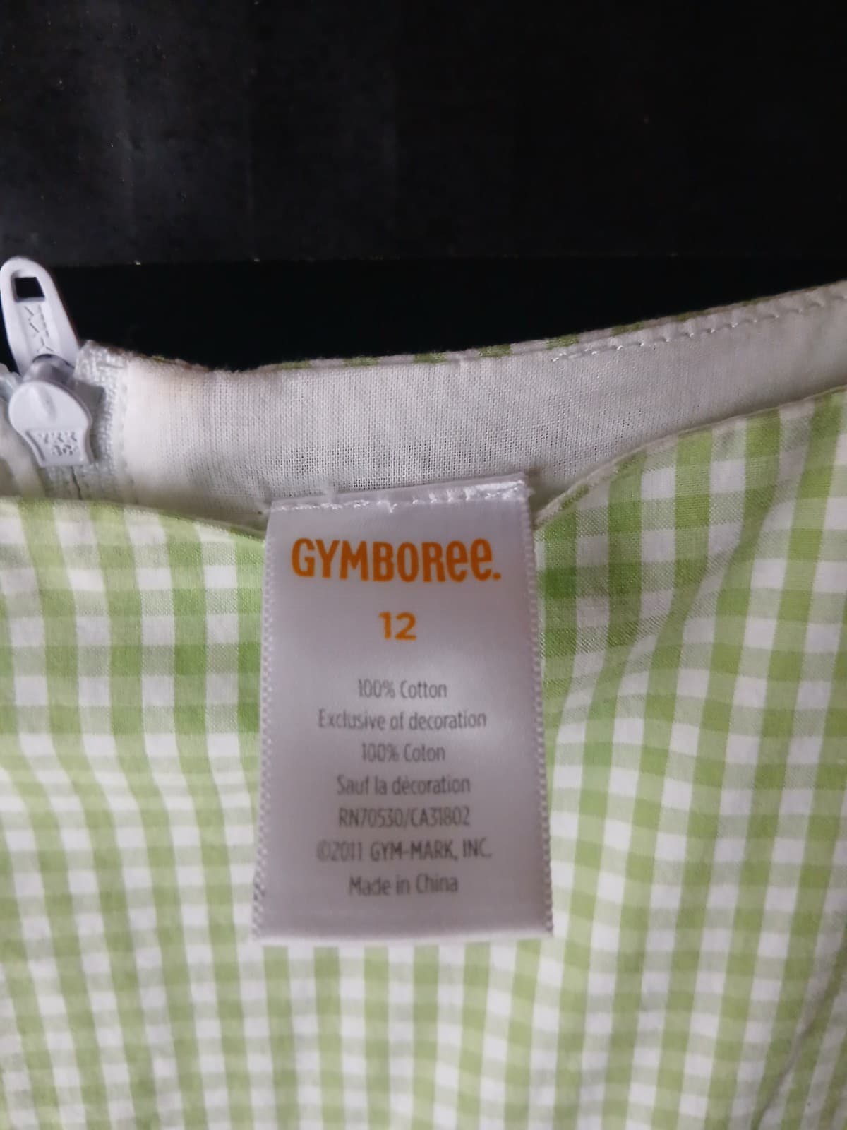 Gymboree Girls Size 12 Green White Gingham Smocked Dress Pink Tie Straps Cotton - Thumbnail 3