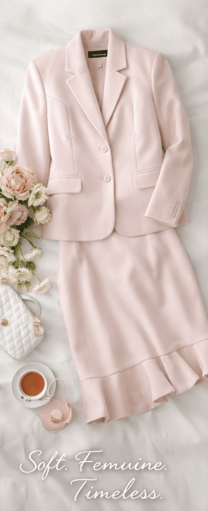 Vintage Jones New York Pink Skirt Suit Size 14 Knit Blazer Ruffle Hem Set RN5405 - Thumbnail 2