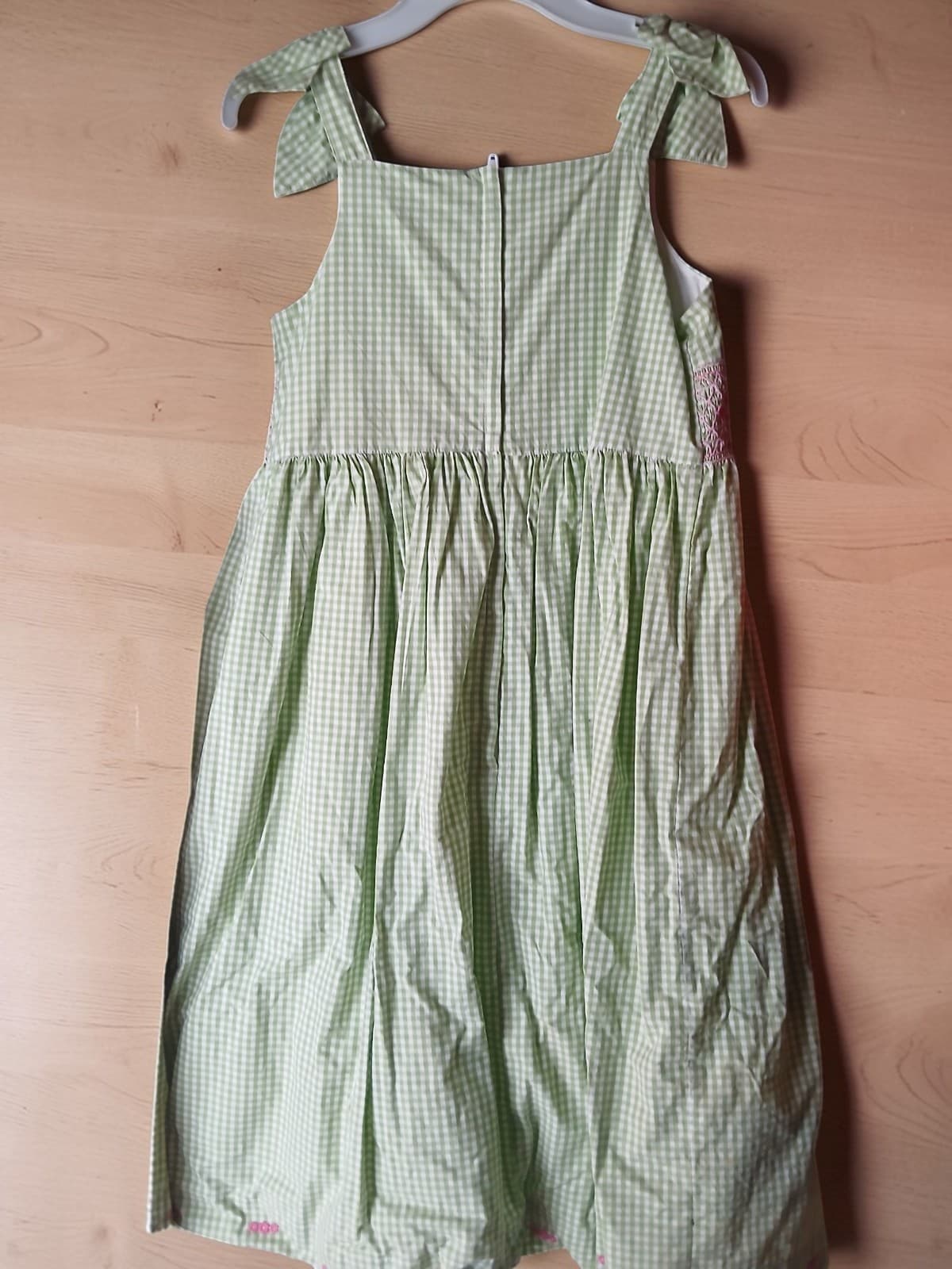 Gymboree Girls Size 12 Green White Gingham Smocked Dress Pink Tie Straps Cotton - Thumbnail 2