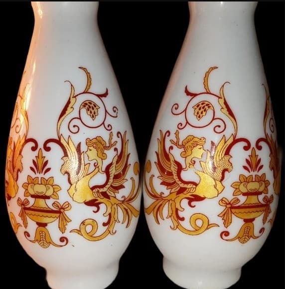 Vintage French Style Opaline Milk Glass Bud Vases Gold Enamel Pair 4" - Image 1