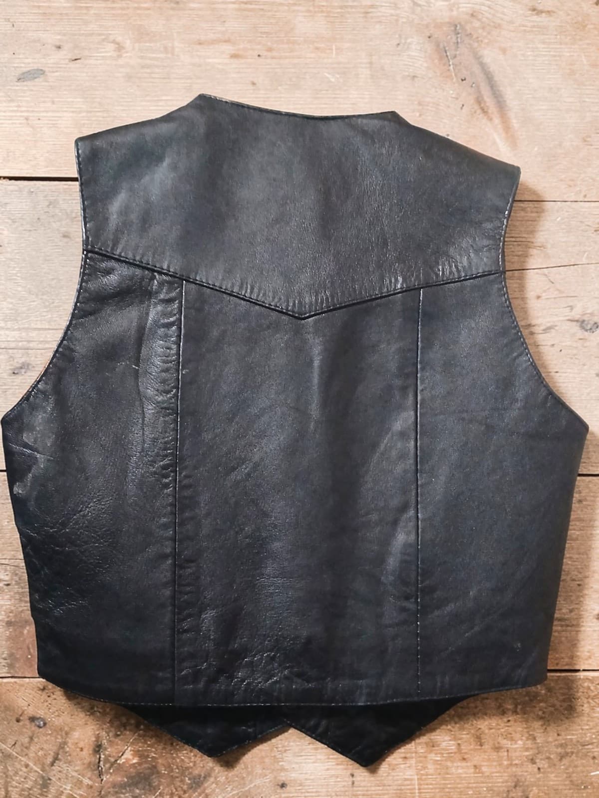 Roper Youth Size 7 Black Leather Western Vest Cowboy Rodeo Snap Front Lined - Thumbnail 2