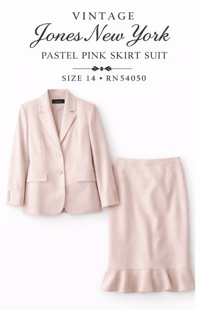 Vintage Jones New York Pink Skirt Suit Size 14 Knit Blazer Ruffle Hem Set RN5405 - Image 1