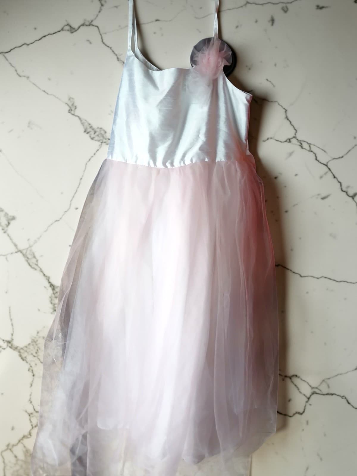 Cherokee Girls L 10/12 White Pink Tulle Party Dress Flower Girl Satin Sleeveless - Image 1
