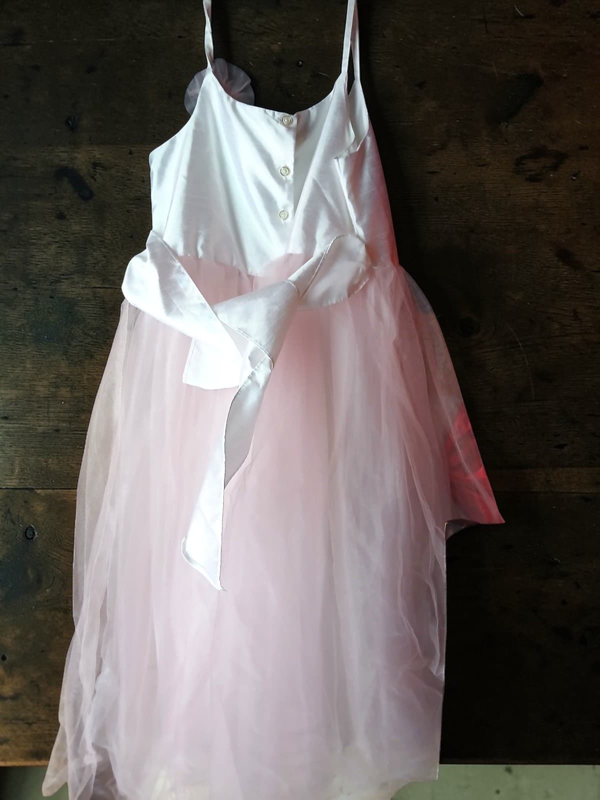 Cherokee Girls L 10/12 White Pink Tulle Party Dress Flower Girl Satin Sleeveless - Thumbnail 2