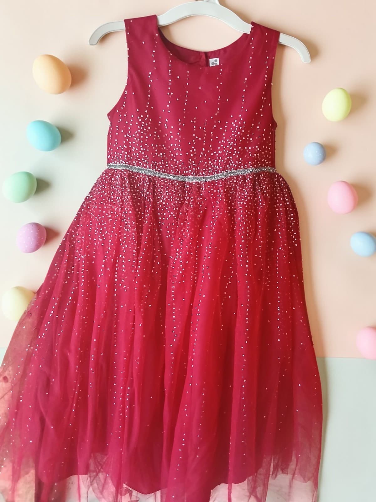 Girls Cherokee 7/8 Candy Apple Red Silver Glitter Formal Party Dress Full Skirt - Image 1