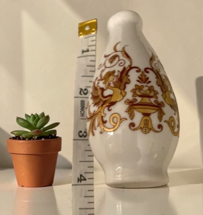 Vintage French Style Opaline Milk Glass Bud Vases Gold Enamel Pair 4" - Thumbnail 2