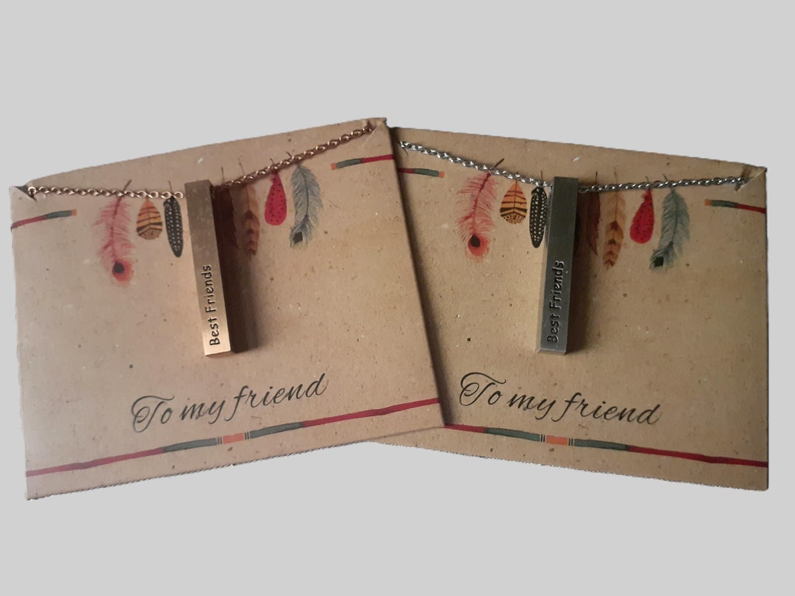 Best Friends Bar Necklace Set Stainless Steel Silver Gold Tone Friendship Gift - Image 1