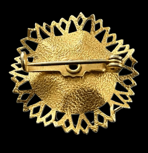 Vintage 1960s Gold Tone Sunburst Brooch Turquoise Blue Cabochon Mid Century - Thumbnail 2