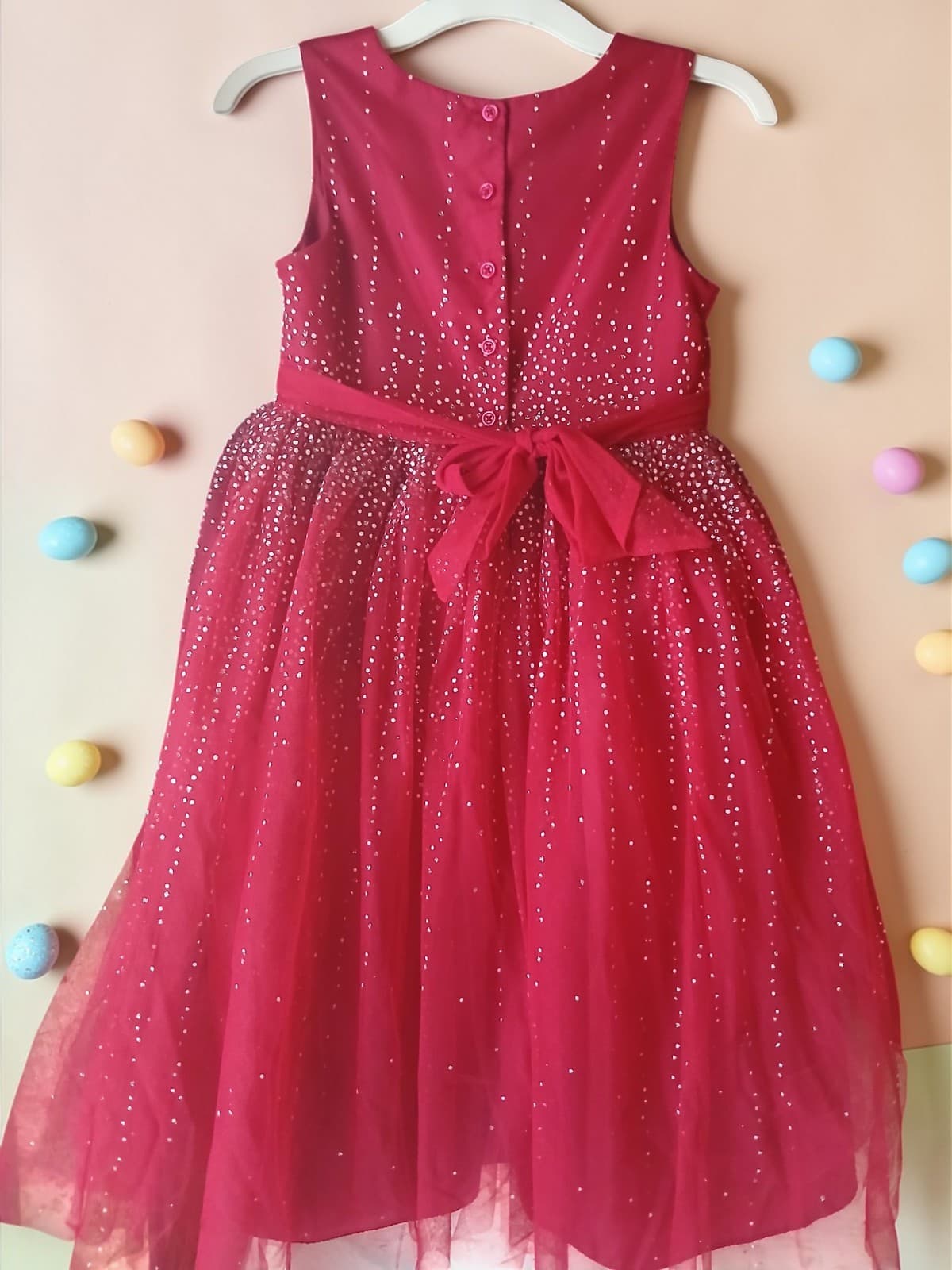 Girls Cherokee 7/8 Candy Apple Red Silver Glitter Formal Party Dress Full Skirt - Thumbnail 2