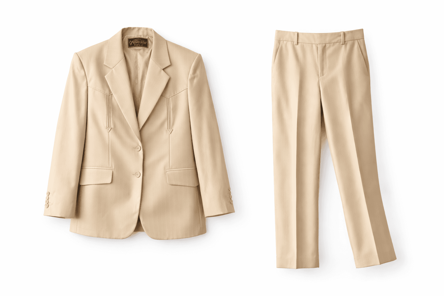 Vintage Western Suit Set Beige Size 14 Bronco West Cowgirl Rodeo 2Pc Blazer Pant - Image 1