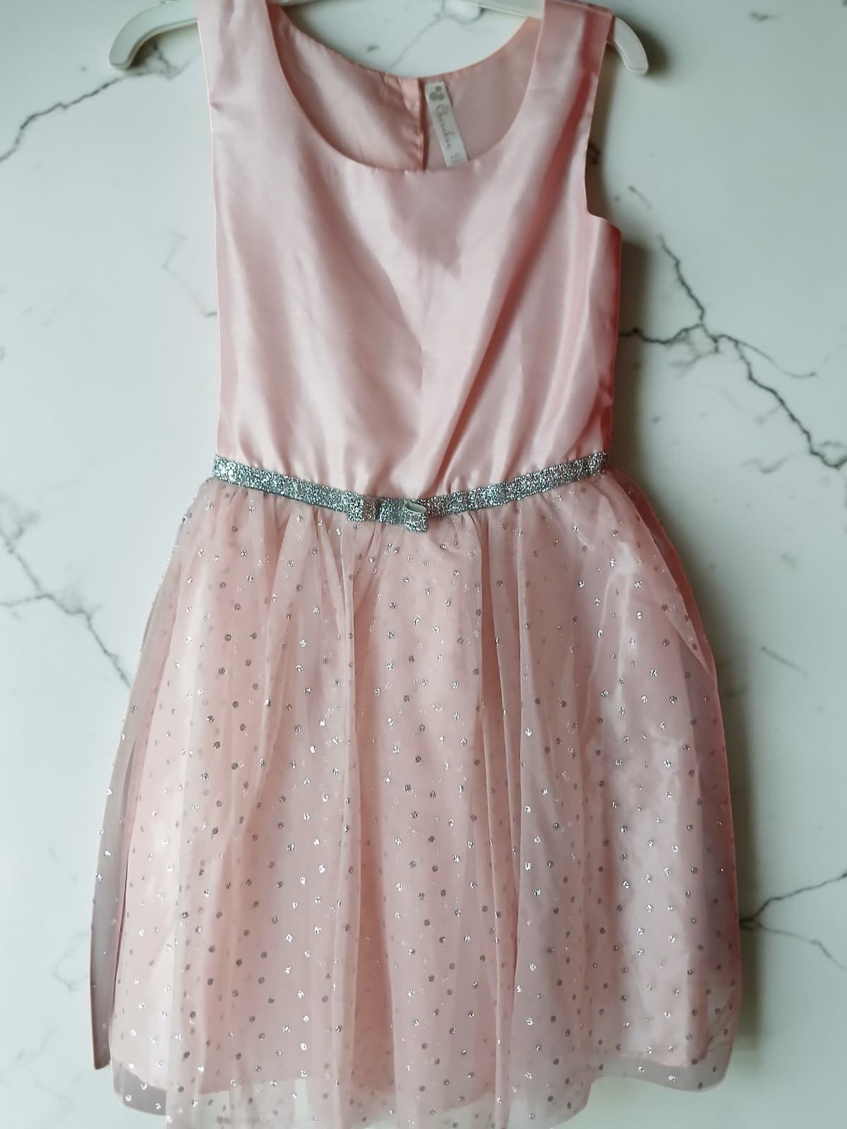 Cherokee Girls LG - 10/12 Blush-Pink Silver-Glitter Tulle Special-Occasion Dress - Image 1