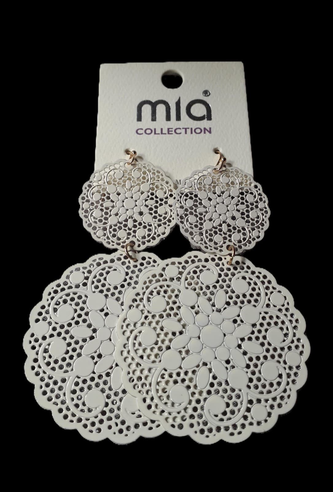Mia Collection White Lace Filigree Earrings Lightweight Dangle Stainless Steel - Image 1