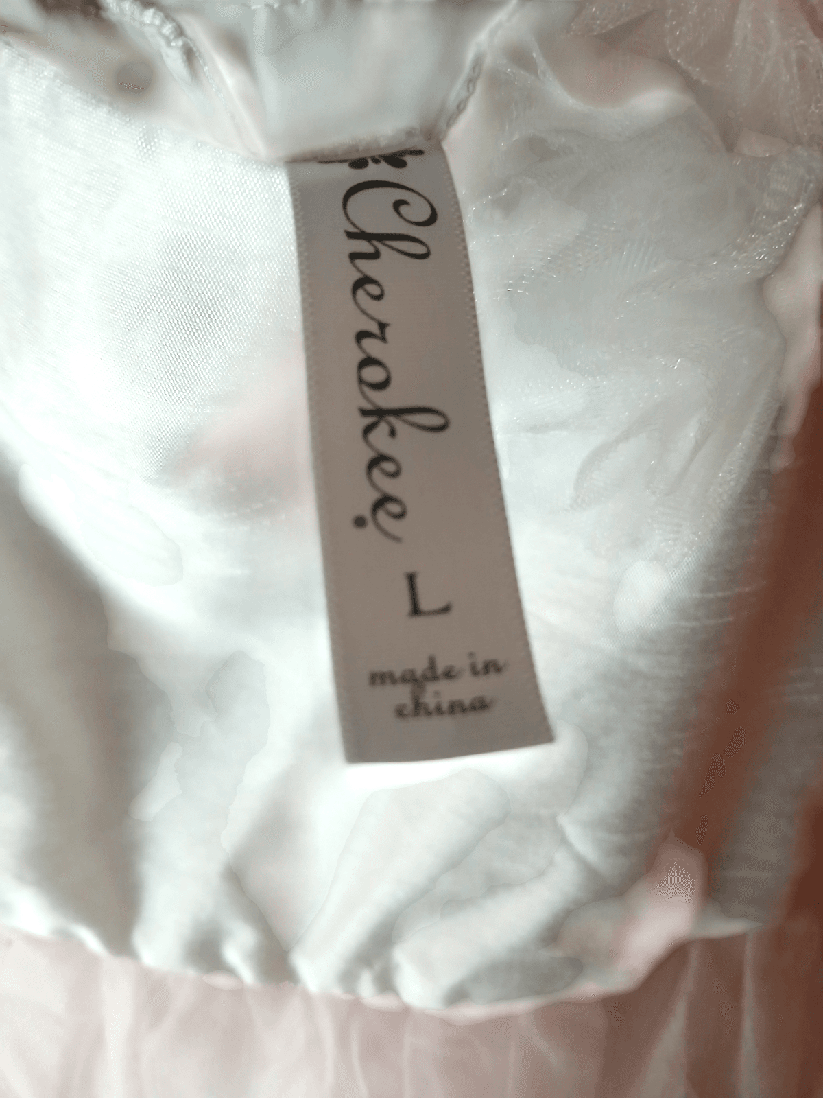 Cherokee Girls L 10/12 White Pink Tulle Party Dress Flower Girl Satin Sleeveless - Thumbnail 3