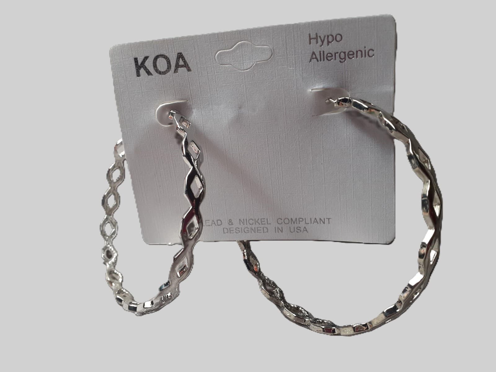 KOA Silver Tone Twisted Hoop Earrings Hypoallergenic Nickel Free