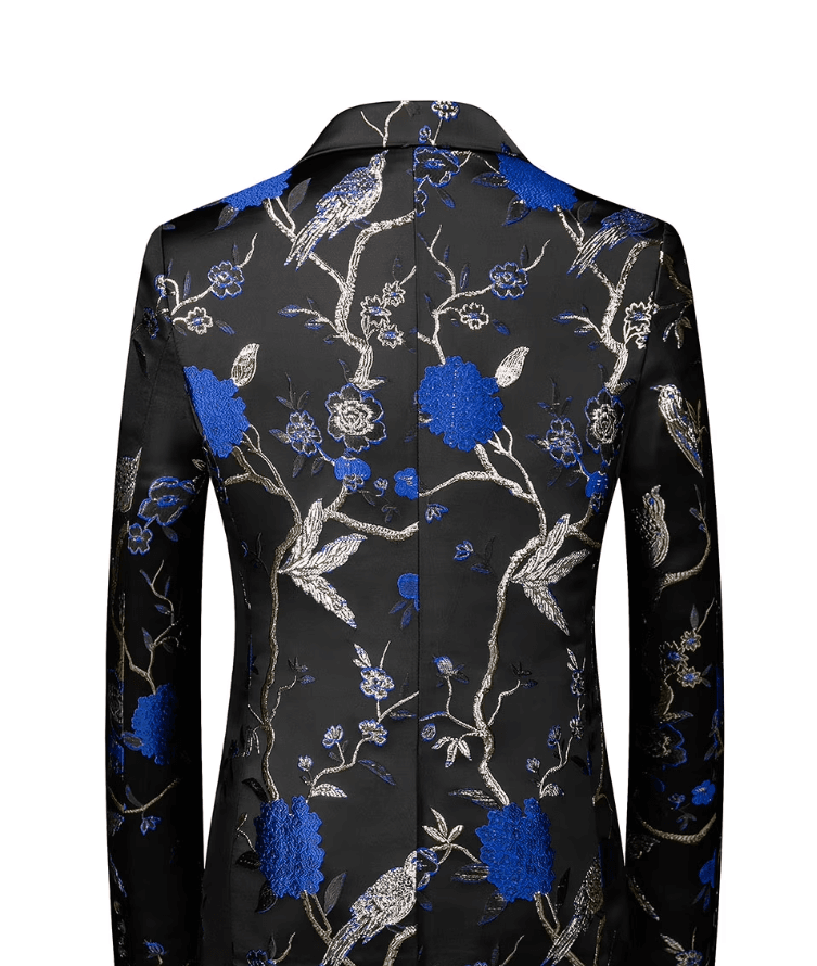 Cloudstyle Black Blue Floral Jacquard Blazer Size S Slim Fit Luxury Statement Ja - Thumbnail 2