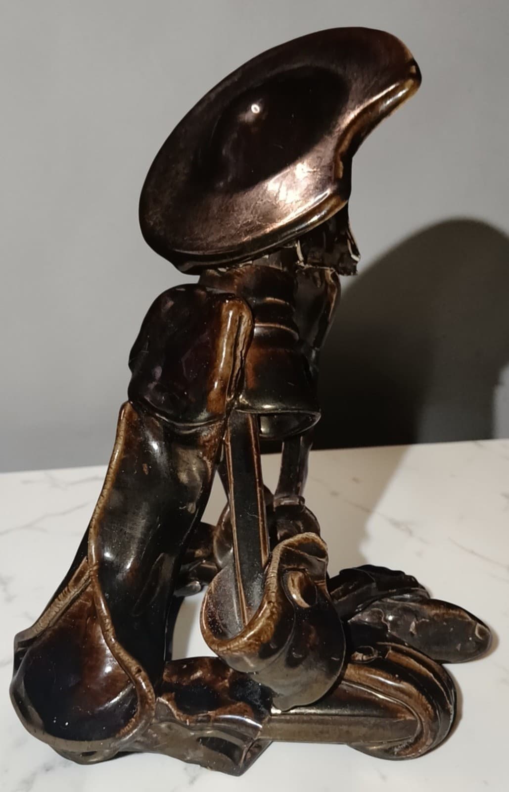 Vintage Don Quixote Ceramic Bronze Metallic Glaze Spanish Knight Sculpture - Thumbnail 3