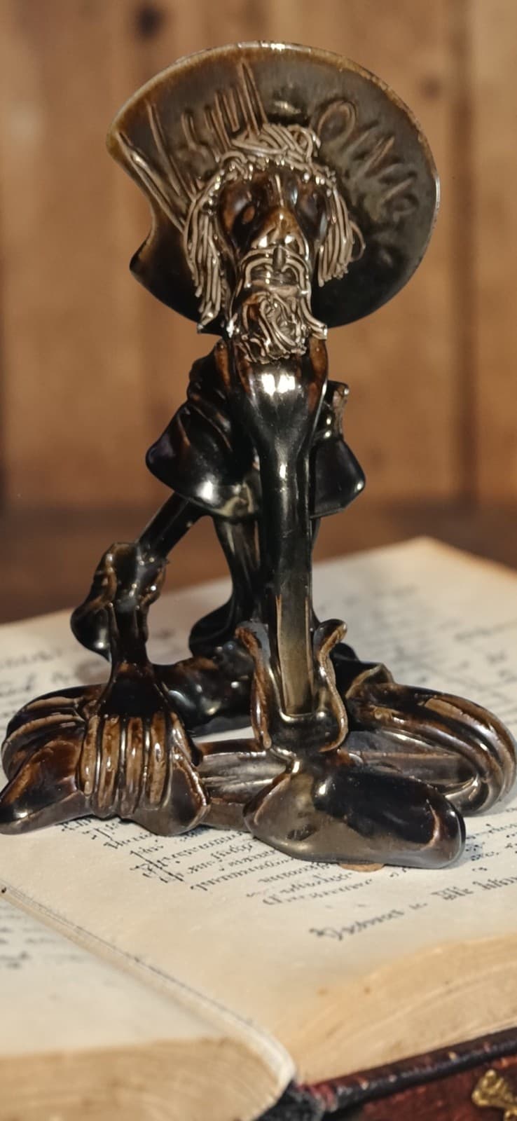 Vintage Don Quixote Ceramic Bronze Metallic Glaze Spanish Knight Sculpture - Image 1