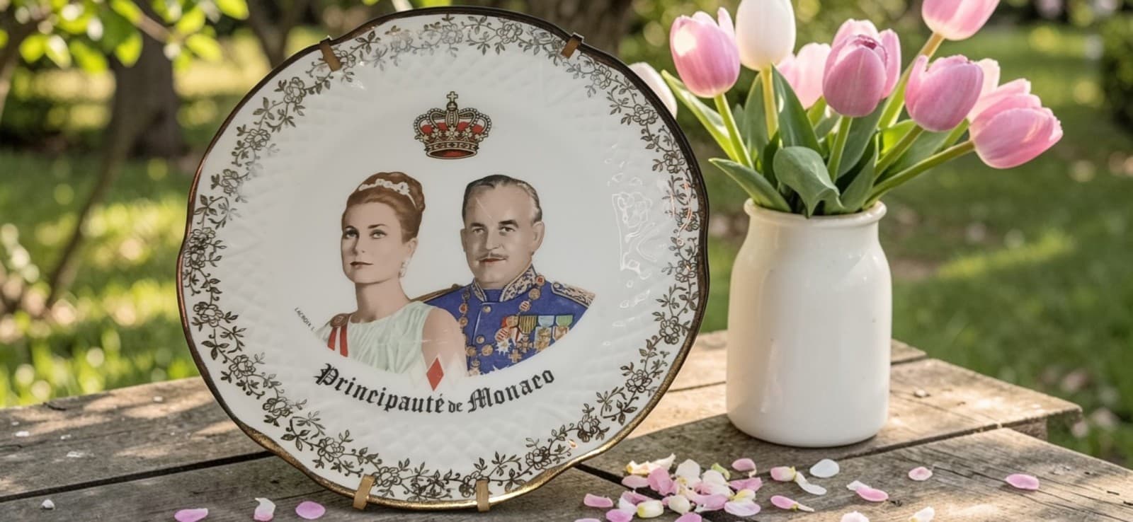 Vintage Monaco Grace Kelly Prince Rainier Porcelain Plate w Stand - Image 1