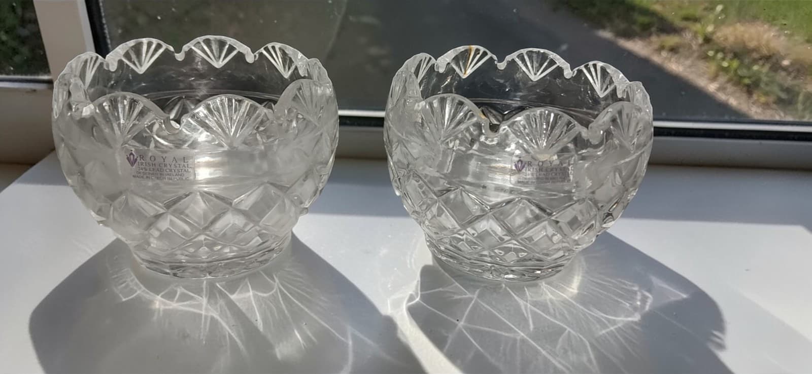 Royal Irish Crystal 24% Lead Crystal Scalloped Bowls Pair Czech Republic - Image 1