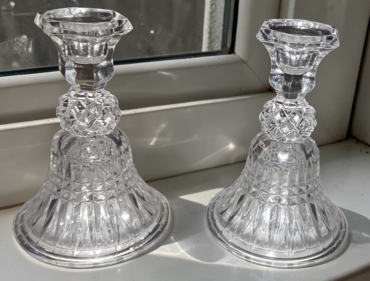 Vintage Indiana Glass Tiara Facets Candlestick Holders Clear Pressed Glass Pair - Image 1
