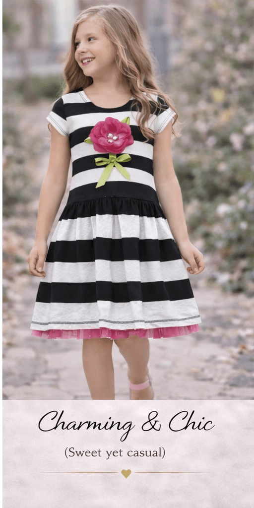 Bonnie Jean Girls Black White Striped Dress Pink Flower Bow Size 12 Party Easter - Thumbnail 3