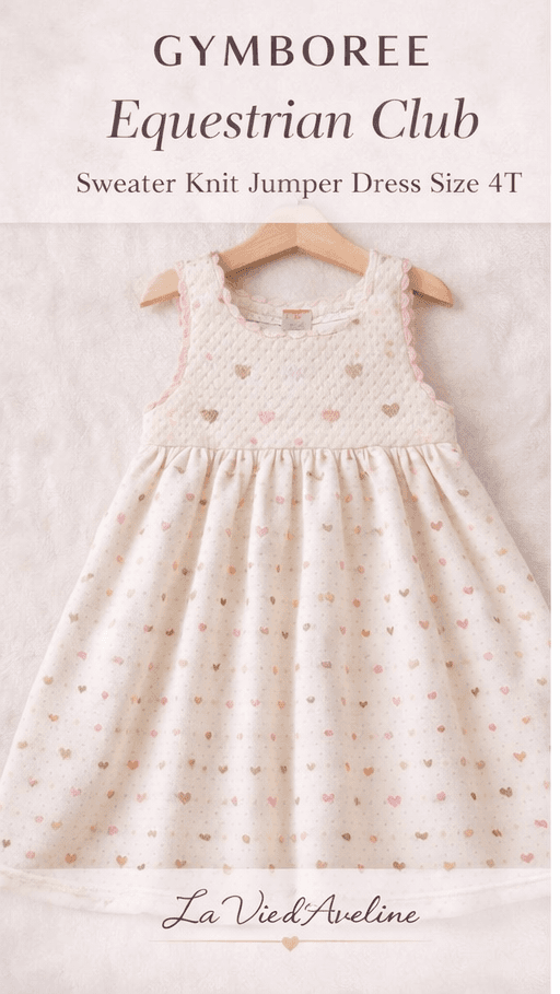 Gymboree Equestrian Club Sweater Dress 4T Pink Brown Heart Knit Jumper Toddler - Image 1