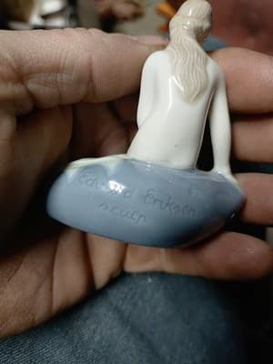 Collector's Piece: 3" Royal Copenhagen Mermaid on Rock Figurine, Signed... - Thumbnail 4