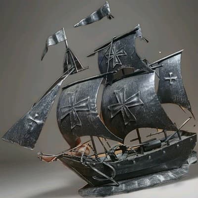Vintage Tin Metal Clipper Ship Boat Sculpture Sailing Nautical Folk Art 10" - Image 1