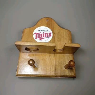 Vintage Minnesota Twins Wooden Baseball Display Rack – Bat, Ball & Glove Wall... - Image 1