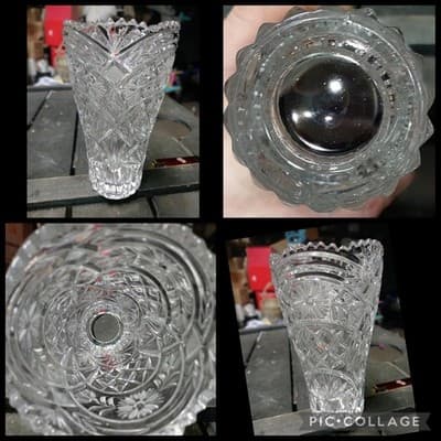 Vintage Anna Hutte Lead Crystal Vase 8" West Germany Primrose Cut Sawtooth Rim - Image 1