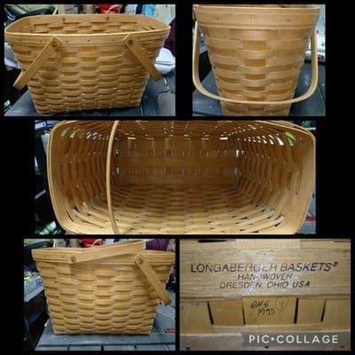 Vintage 1993 Longaberger Magazine Basket Handwoven Wooden Double Swing Handle - Image 1