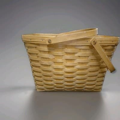 Vintage 1993 Longaberger Magazine Basket Handwoven Wooden Double Swing Handle - Thumbnail 4