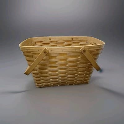 Vintage 1993 Longaberger Magazine Basket Handwoven Wooden Double Swing Handle - Thumbnail 2