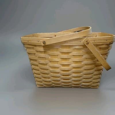 Vintage 1993 Longaberger Magazine Basket Handwoven Wooden Double Swing Handle - Thumbnail 5