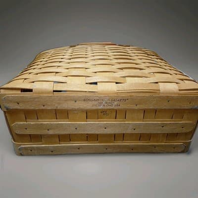 Vintage 1993 Longaberger Magazine Basket Handwoven Wooden Double Swing Handle - Thumbnail 8