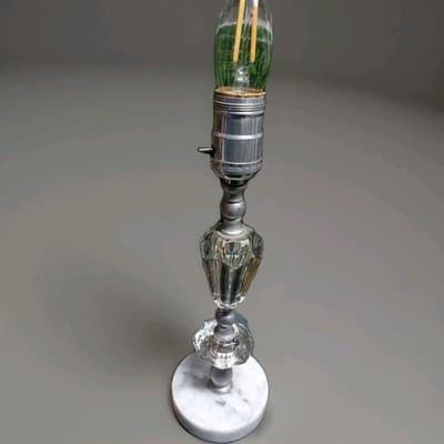 Vintage Clear Glass Lamp With Marble Base, Small Accent Lamp - Thumbnail 3