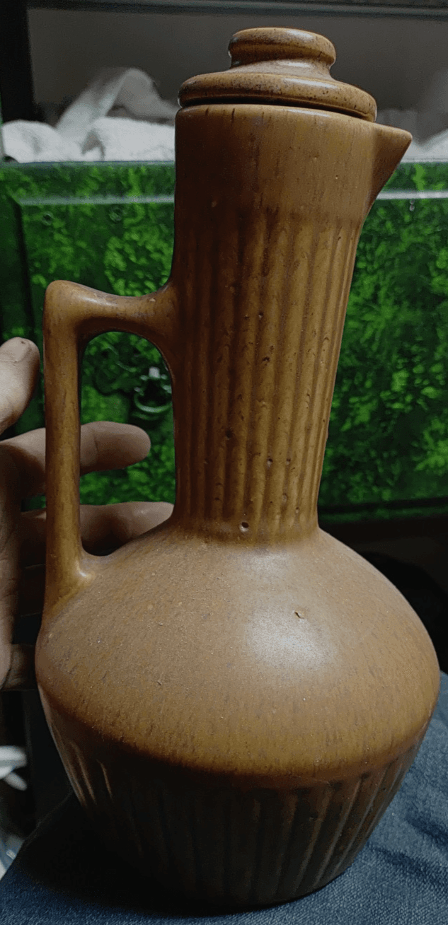Vintage Monmouth-Western Pottery Coffee Carafe Brown with Carmel Glaze Ribbed - Image 1