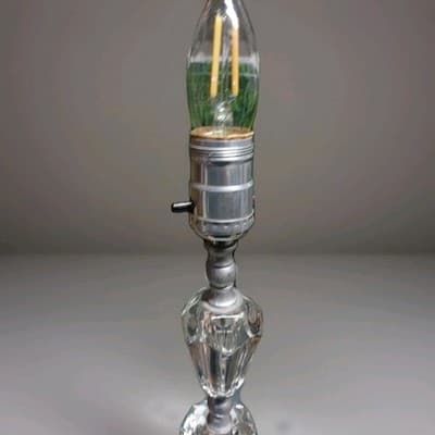 Vintage Clear Glass Lamp With Marble Base, Small Accent Lamp - Thumbnail 6