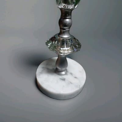 Vintage Clear Glass Lamp With Marble Base, Small Accent Lamp - Thumbnail 5