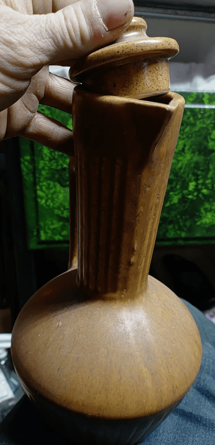 Vintage Monmouth-Western Pottery Coffee Carafe Brown with Carmel Glaze Ribbed - Thumbnail 3