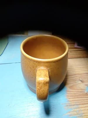 1 Denby England Coffee Mug English Brown Scrolls Ring Speckled Rams Head Mark - Thumbnail 2