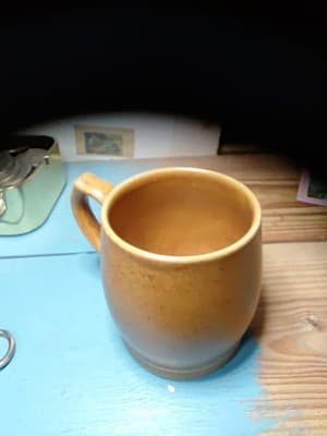 1 Denby England Coffee Mug English Brown Scrolls Ring Speckled Rams Head Mark - Image 1