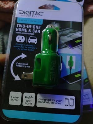 Digitac Smart Series Two-In-One Home & Car USB Charger Adapter black. - Image 1