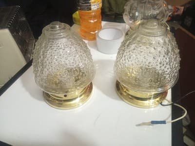 2 Clear ACORN Bubble Glass CEILING Goldtone/Brass Light Lite Fixture. Yr 2006 §* - Image 1